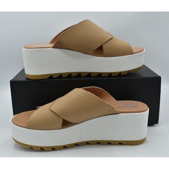 Sorel Womens Size 10.5 Cameron Flatform Wedge Beige Sea Salt Leather Sandals - Picture 9 of 12